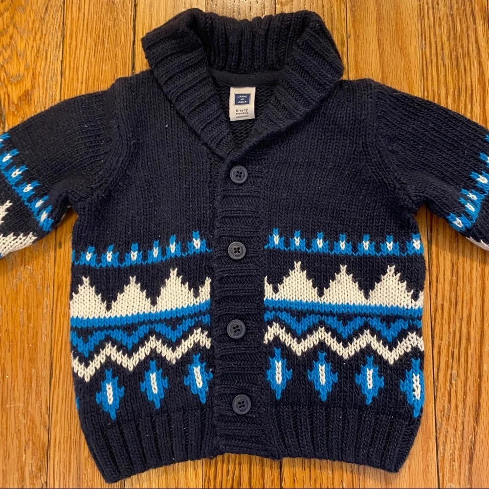 Janie And Jack Shawl Faire Isle Sweater 3-6m